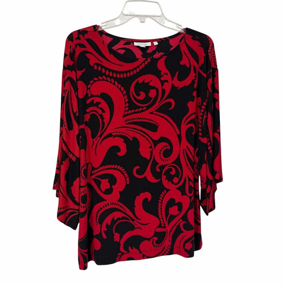 Chico's Red Black Bold Paisley Print Pullover Top Sz 2 (Large)